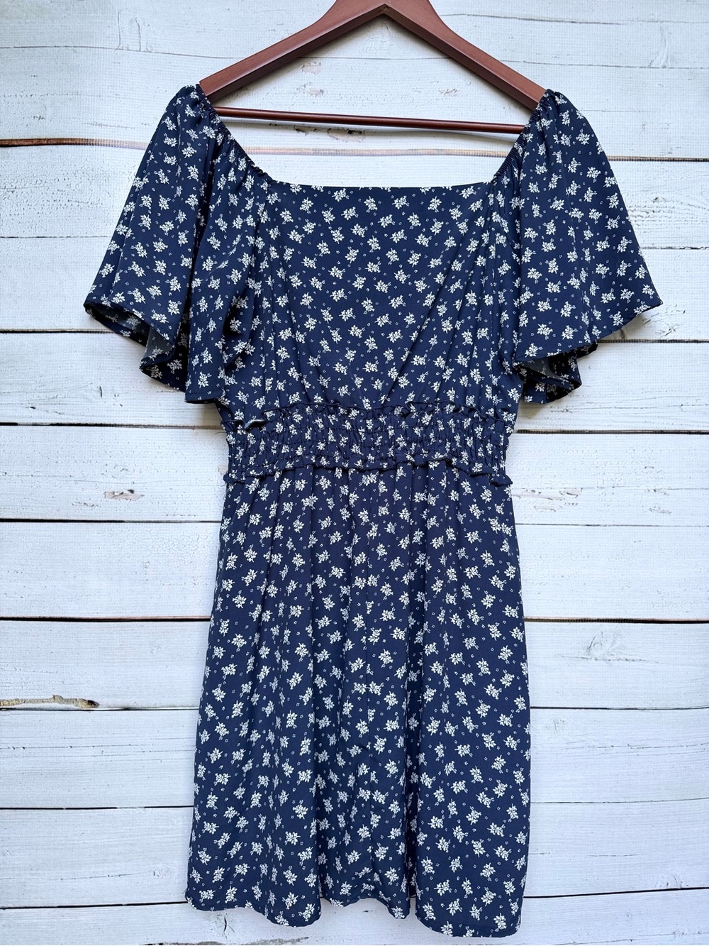 Altar'd State Navy & White Floral Wrap Mini Dress - Picture 3 of 3